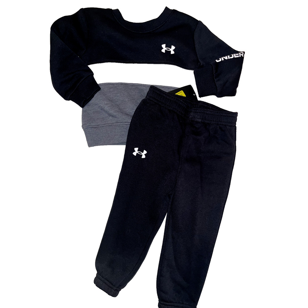 Under Armour 2-Piece Set Sweatshirt and Pants Black White Gray Boys 12M NWT